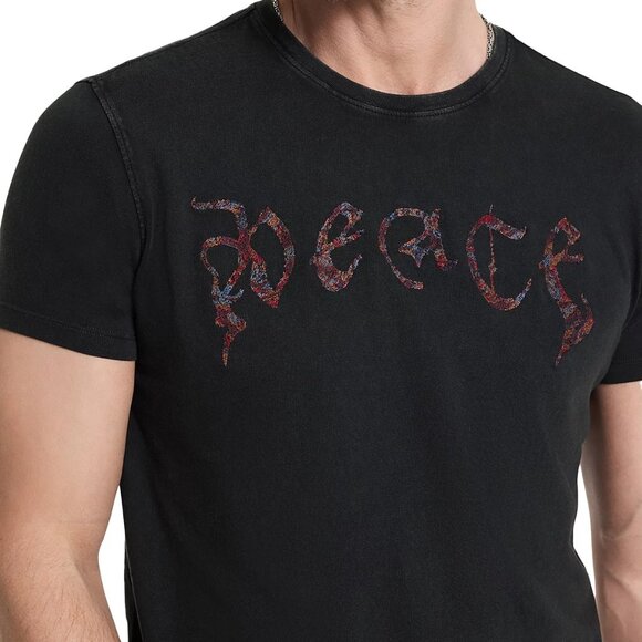 John Varvatos Men's Peace Embroidered Goth Script Graphic Crew T-Shirt Charcoal - Picture 4 of 7